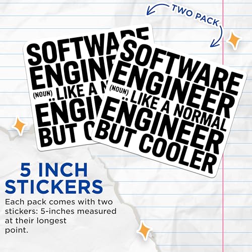 (2 Pack) Software Engineer Stickers - Funny Tech Stickers - Geek Humor Stickers for Laptops and Water Bottles - 5" On Longest Side - Sticks to Smooth Flat Surfaces - Made in USA - BMCS5313