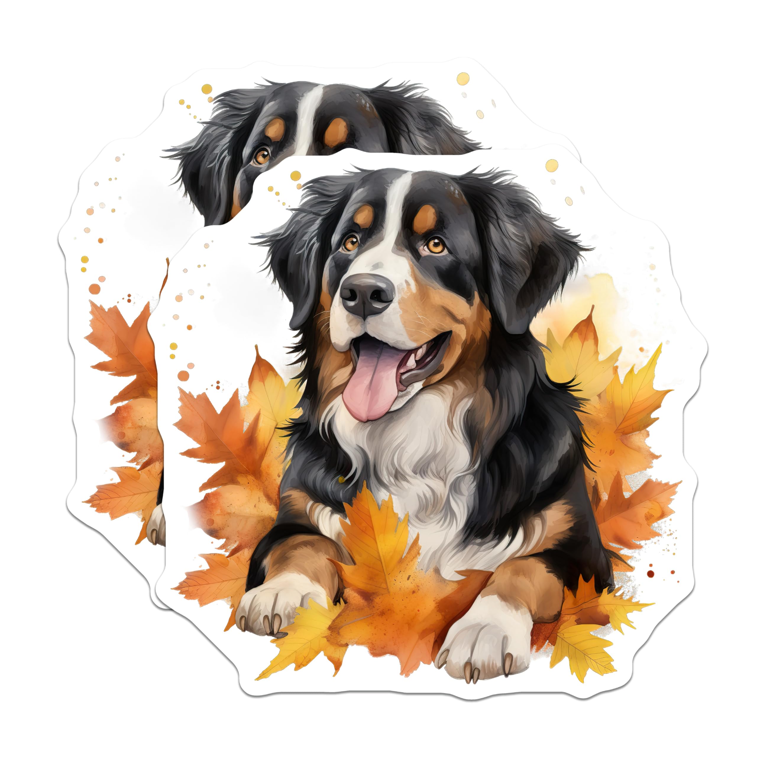 (2 Pack) Bernese Mountain Dog Magnets - Autumn Leaves Dog Art - Fall Decor Pet Lover - 5 Inches On Longest Side - Thick Durable Magnet - Made in USA - MAG28581