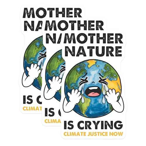(3 Pack) Mother Nature Decals - Climate Justice - Crying Earth Decals - 3 Inches On Longest Side - Easy Peel & Apply - Made in USA - 3MCS6464