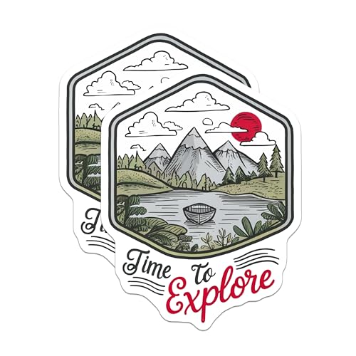 (2 Pack) Time to Explore Stickers - Nature Adventure - Outdoor Hiking Travel Decals - 5" On Longest Side - Sticks to Smooth Flat Surfaces - Made in USA - BMCS4061