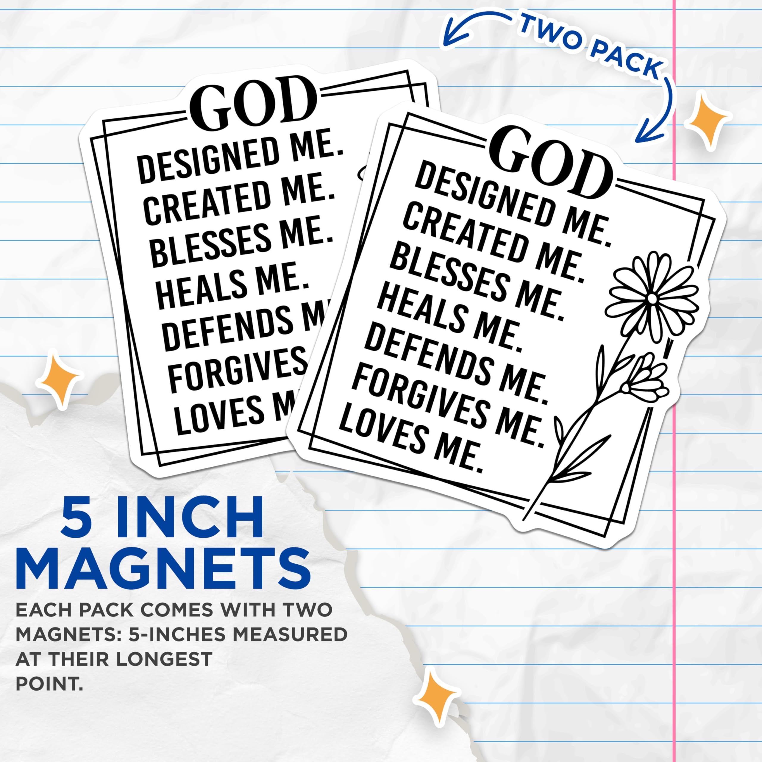 (2 Pack) God Designed Me Magnets - Christian Faith Decor - Inspirational Refrigerator - 5 Inches On Longest Side - Thick Durable Magnet - Made in USA - MAG26408