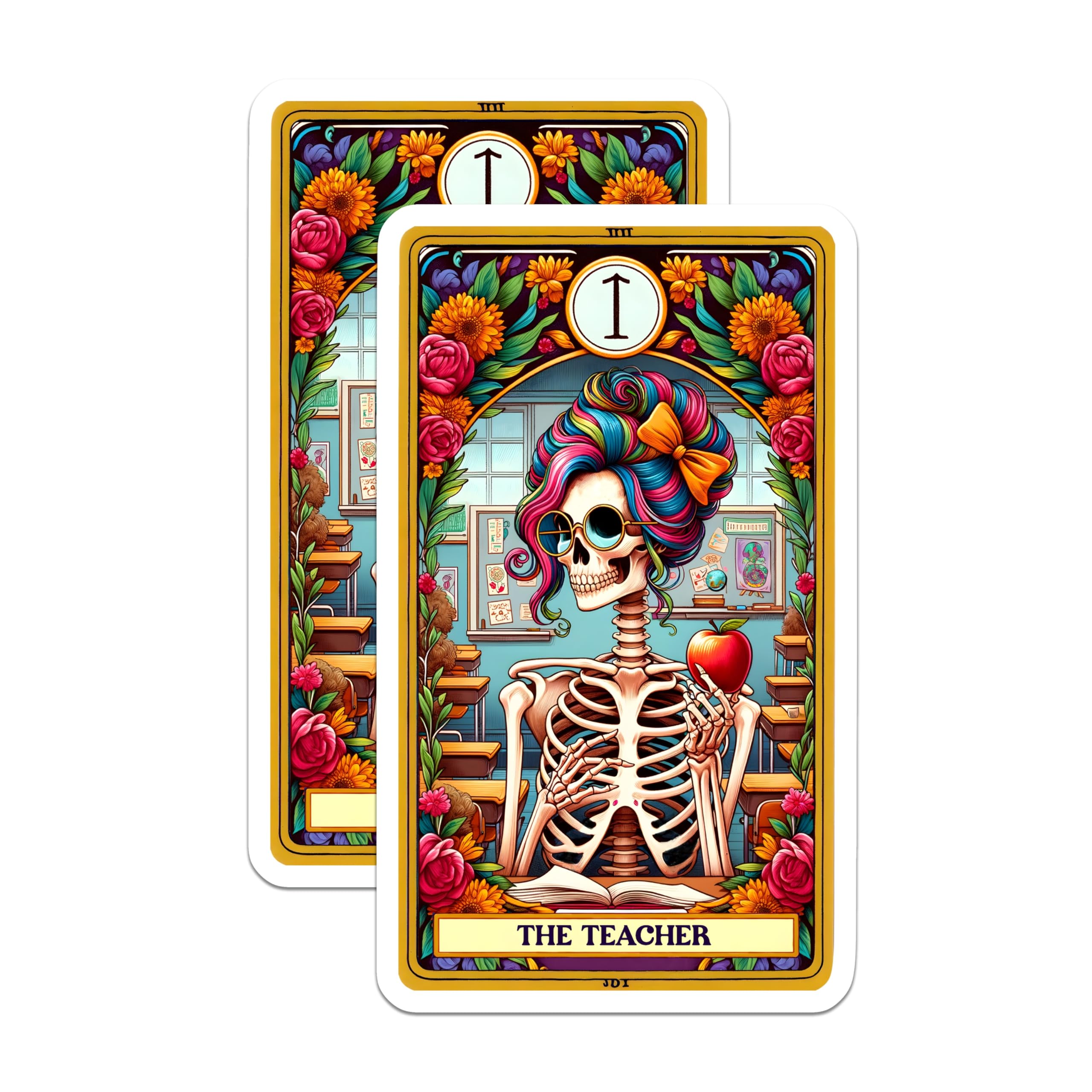 (2 Pack) Skeleton Teacher Magnets - Quirky Classroom Decor - Funny Educator Tarot Card - 5 Inches On Longest Side - Thick Durable Magnet - Made in USA - MAG22102