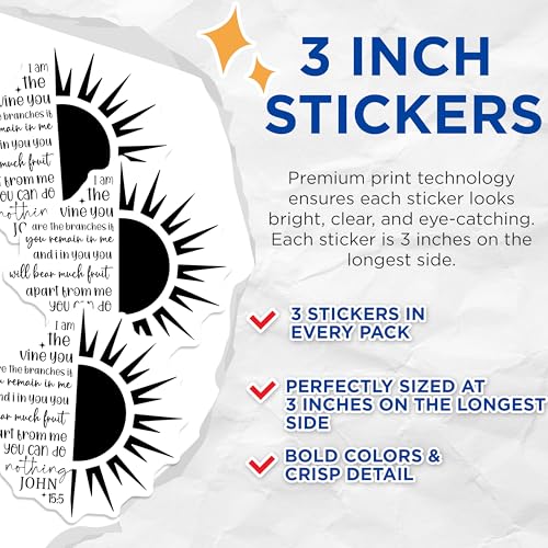 (3 Pack) Bible Verse Decals - Christian Laptop Decal - Religious Stickers - 3 Inches On Longest Side - Easy Peel & Apply - Made in USA - 3MCS2628