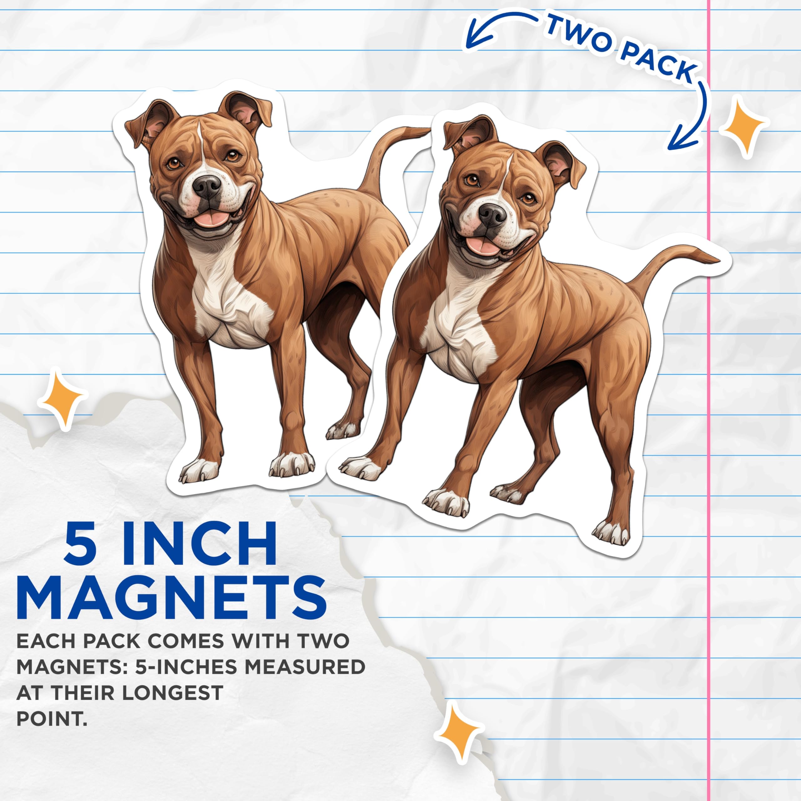 (2 Pack) Pitbull Dog Magnets - Amstaff Pet Parent Decor - Happy Canine Companion Accessory - 5 Inches On Longest Side - Thick Durable Magnet - Made in USA - MAG26125