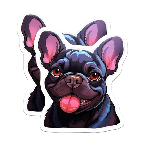 (2 Pack) French Bulldog Stickers - Cute Dog Stickers - Pet Lover Stickers - 5" On Longest Side - Sticks to Smooth Flat Surfaces - Made in USA - BMCS3938