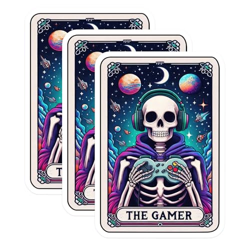 (3 Pack) Gamer Skeleton Decals - Video Game Decal - Skull Laptop Decal - 3 Inches On Longest Side - Easy Peel & Apply - Made in USA - 3MCS4180