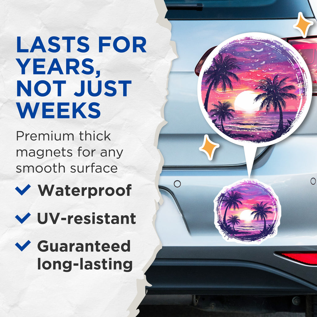 (2 Pack) Tropical Sunset Magnets - Beach Ocean Aesthetic Decor - Palm Tree Vibrant Art - 5 Inches On Longest Side - Thick Durable Magnet - Made in USA - MAG37101