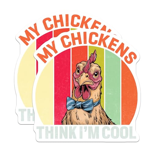 (2 Pack) My Chickens Think I'm Cool Stickers - Funny Animal Stickers - Chicken Lover Decal - 5" On Longest Side - Sticks to Smooth Flat Surfaces - Made in USA - BMCS5208
