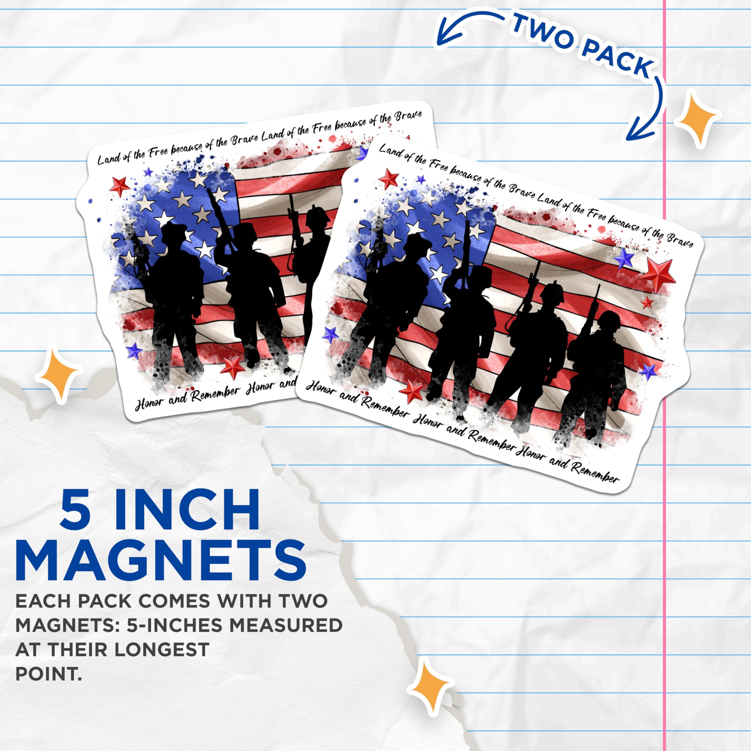 (2 Pack) Patriotic Military Magnets - Veteran Remembrance Decor - American Flag Theme - Honor Our Troops - Memorial Day - 5 Inches On Longest Side - Thick Durable Magnet - Made in USA - MAG30004