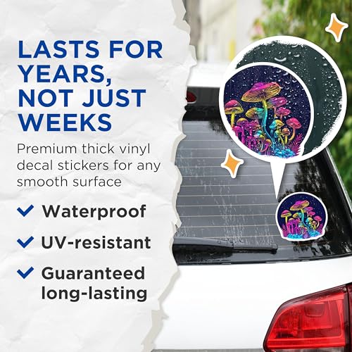 (2 Pack) Psychedelic Mushroom Stickers - Colorful Fungus Art - Trippy Sticker Designs - 5" On Longest Side - Sticks to Smooth Flat Surfaces - Made in USA - BMCS6617