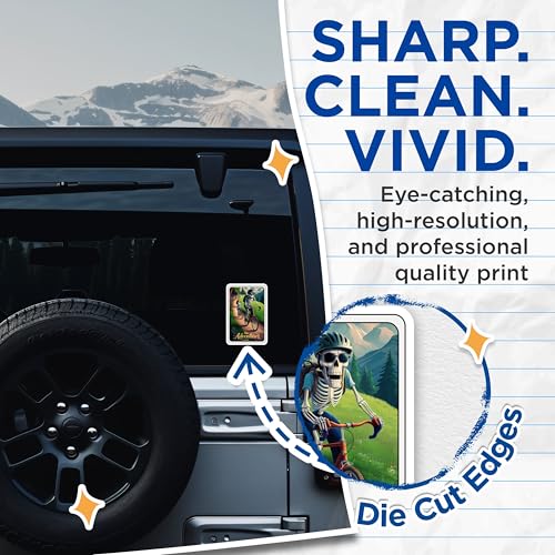 (2 Pack) The Adventurer Stickers - Skeleton Cycling Adventure Stickers - Biking Journey Sticker Pack - 5" On Longest Side - Sticks to Smooth Flat Surfaces - Made in USA - BMCS4440