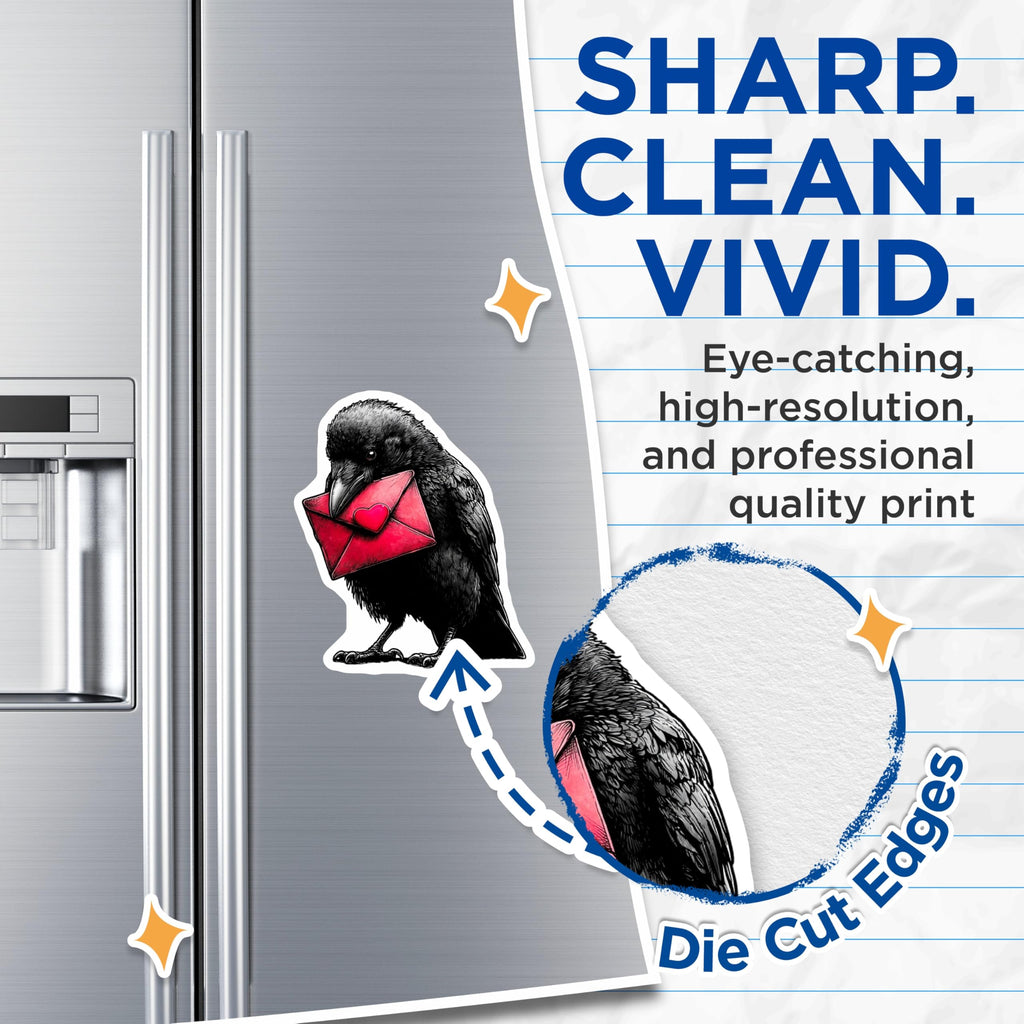 (2 Pack) Crow Love Letter Magnets - Raven Valentine Message Bird Artwork - Heart Envelope Romantic Fridge Decor - 5 Inches On Longest Side - Thick Durable Magnet - Made in USA - MAG21109