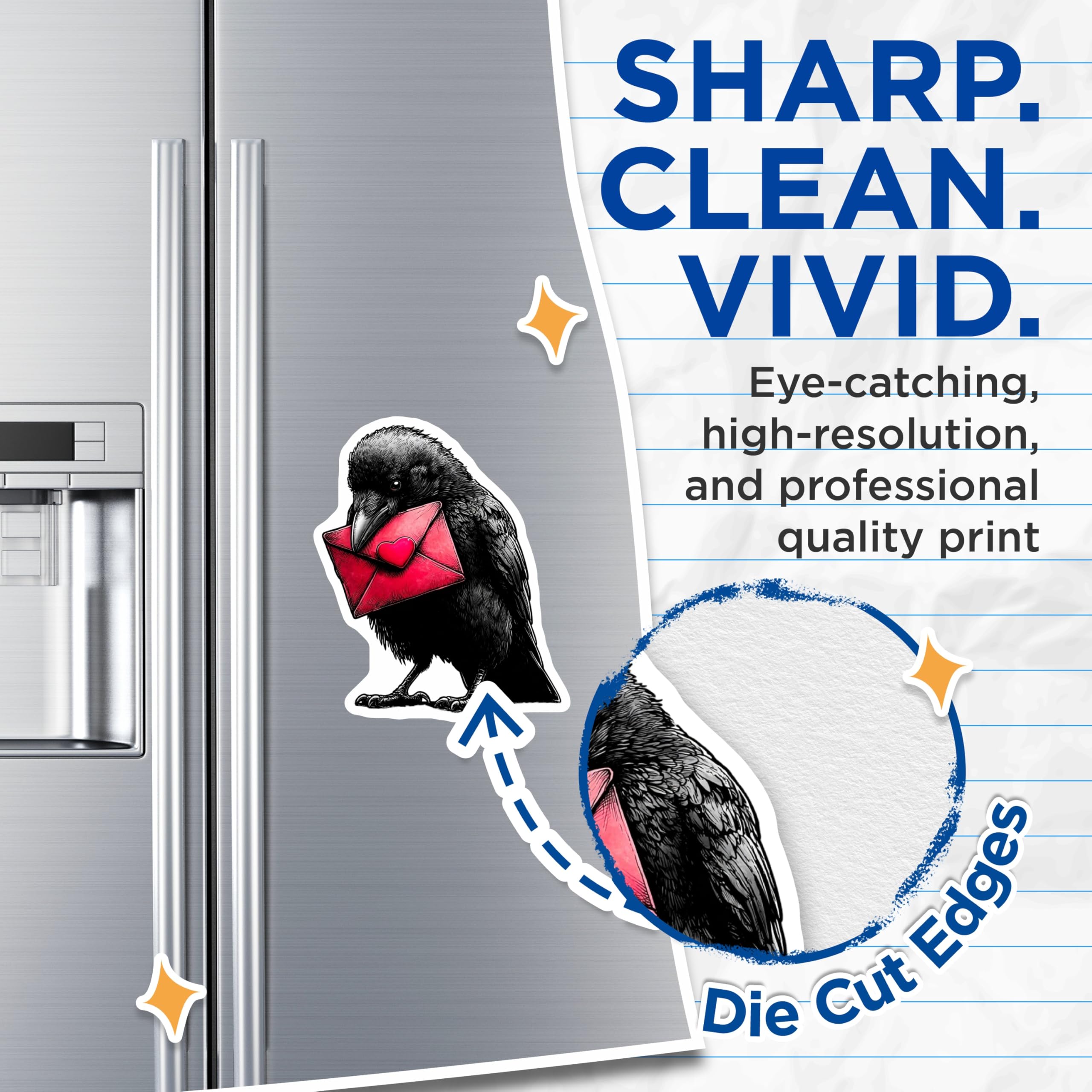 (2 Pack) Crow Love Letter Magnets - Raven Valentine Message Bird Artwork - Heart Envelope Romantic Fridge Decor - 5 Inches On Longest Side - Thick Durable Magnet - Made in USA - MAG21109