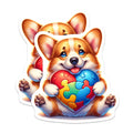(2 Pack) Cute Corgi Heart Puzzle Stickers - Adorable Dog Art - Fun Animal Design - 5" On Longest Side - Sticks to Smooth Flat Surfaces - Made in USA - BMCS9472
