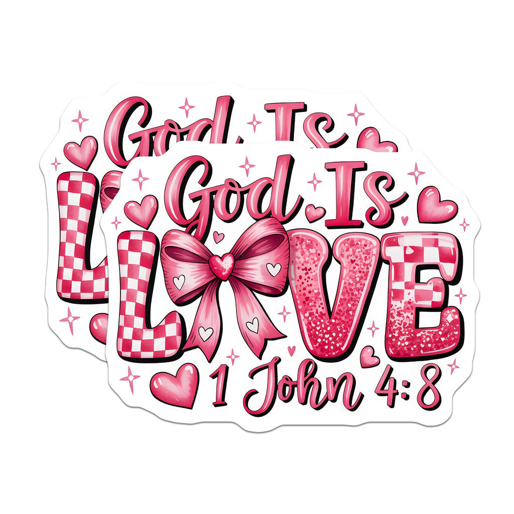 (2 Pack) God is Love Magnets - 1 John 4 8 Scripture Decor - Christian Faith Inspiration - Pink Heart Valentine Art - 5 Inches On Longest Side - Thick Durable Magnet - Made in USA - MAG19622