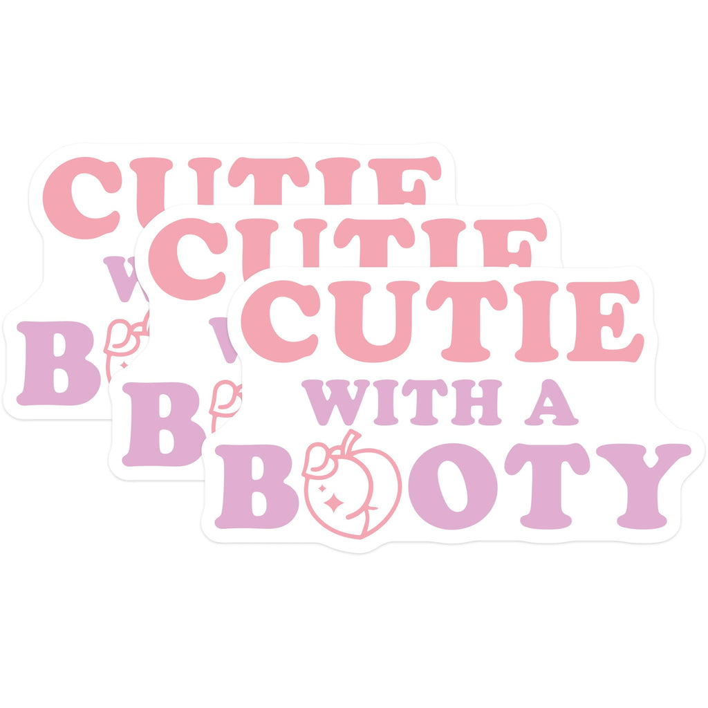 (3 Pack) Cutie with a Booty Decals - Funny Decal - Laptop Decal - Trendy Decals - 3 Inches On Longest Side - Easy Peel & Apply - Made in USA - 3MCS2570
