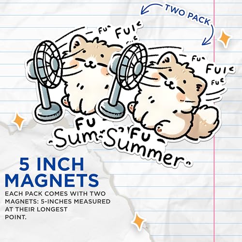 (2 Pack) Cute Dog with Fan Magnets - Summer Fun Magnets - Funny Animal Magnets - Adorable Pet Magnets for Fridge Decor- 5" On Longest Side - for Fridges, Toolboxes, Cars - Made in USA - MAG2801