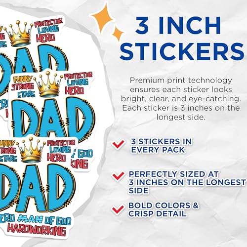 (3 Pack) Dad Hero Decals - Fathers Day - Funny Dad Laptop Decal - 3 Inches On Longest Side - Easy Peel & Apply - Made in USA - 3MCS6231