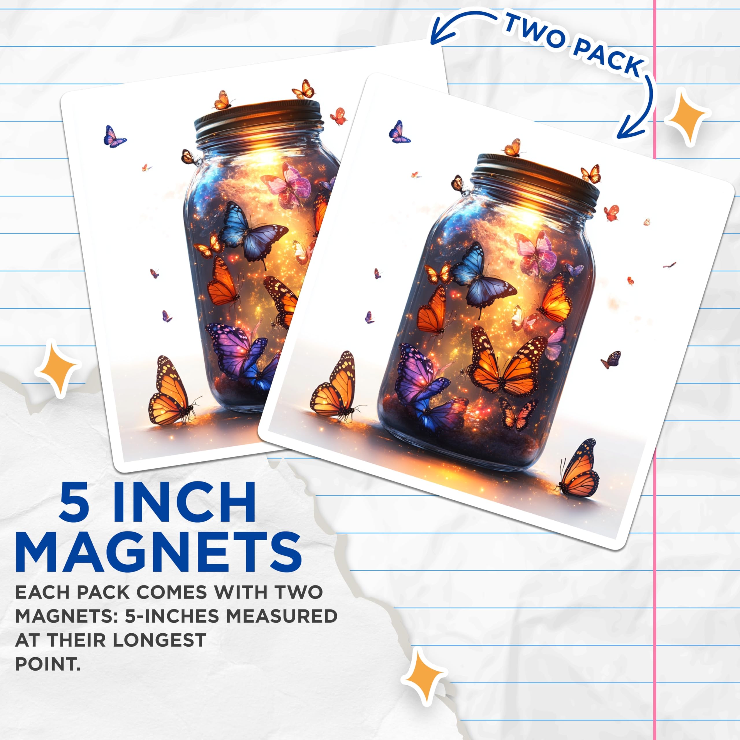 (2 Pack) Ethereal Butterfly Magnets - Magical Mason Jar Decor - Whimsical Fridge Accessories - 5 Inches On Longest Side - Thick Durable Magnet - Made in USA - MAG30988