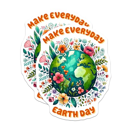 (2 Pack) Make Everyday Earth Day Stickers - Eco-Friendly Earth Day - Environmental Awareness Stickers - 5" On Longest Side - Sticks to Smooth Flat Surfaces - Made in USA - BMCS9749