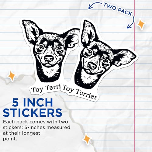 (2 Pack) Toy Terrier Stickers - Cute Dog Stickers - Pet Lover Stickers - 5" On Longest Side - Sticks to Smooth Flat Surfaces - Made in USA - BMCS4030
