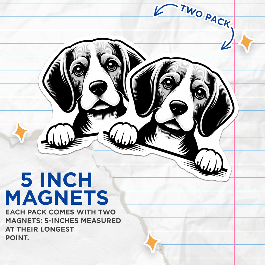 (2 Pack) Beagle Dog Magnets - Cute Puppy Face - Pet Lover Gift - 5" On Longest Side - Premium Magnet - for Cars, Refrigerators, Toolboxes, Lockers - Made in USA - MAG15171