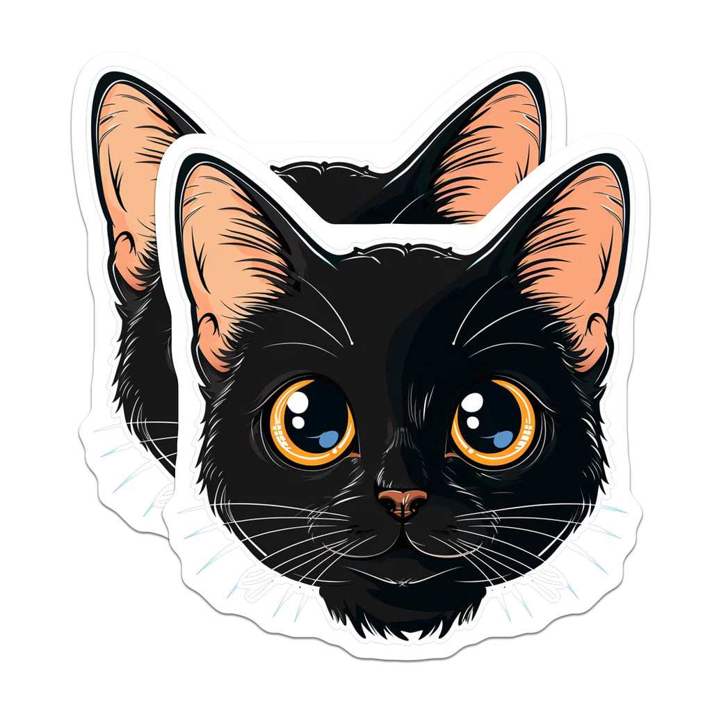 (2 Pack) Black Cat Magnets - Cute Kawaii Kitten Face Decor - Pet Lover Fridge Locker Whiteboard Magnets for Cat Owners - 5 Inches On Longest Side - Thick Durable Magnet - Made in USA - MAG39346