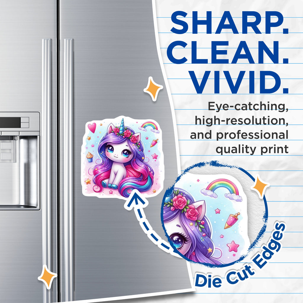 (2 Pack) Cute Unicorn Magnets - Kawaii Fantasy Decor - Kids Room Aesthetic - Refrigerator Locker Accessory - 5 Inches On Longest Side - Thick Durable Magnet - Made in USA - MAG39619
