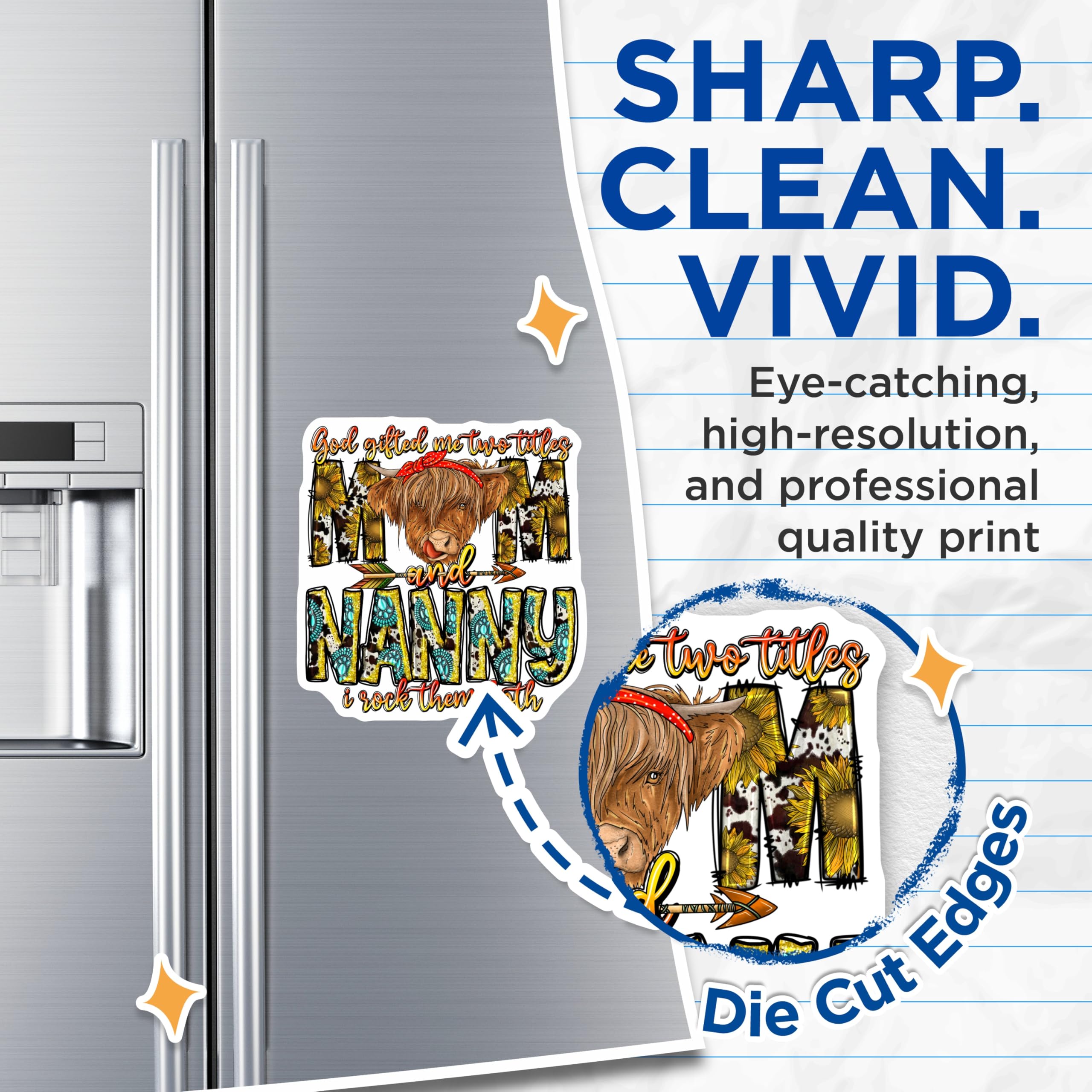(2 Pack) Mom Nanny Magnets - Highland Cow Mama Grandma Magnet - Country Western Fridge Accessory - 5 Inches On Longest Side - Thick Durable Magnet - Made in USA - MAG28446