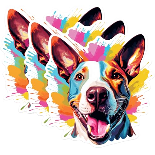 (3 Pack) Bull Terrier Decals - Colorful Dog Stickers - Laptop Decals - 3 Inches On Longest Side - Easy Peel & Apply - Made in USA - 3MCS0673