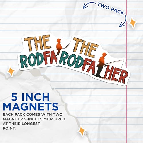 (2 Pack) The Rodfather Magnets - Fishing Enthusiast Decor - 5" On Longest Side - for Cars, Fridges, Toolboxes - Made in USA - MAG7482