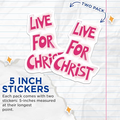 (2 Pack) Live for Christ Stickers - Motivational Christian - Religious Faith Decal - 5" On Longest Side - Sticks to Smooth Flat Surfaces - Made in USA - BMCS8943