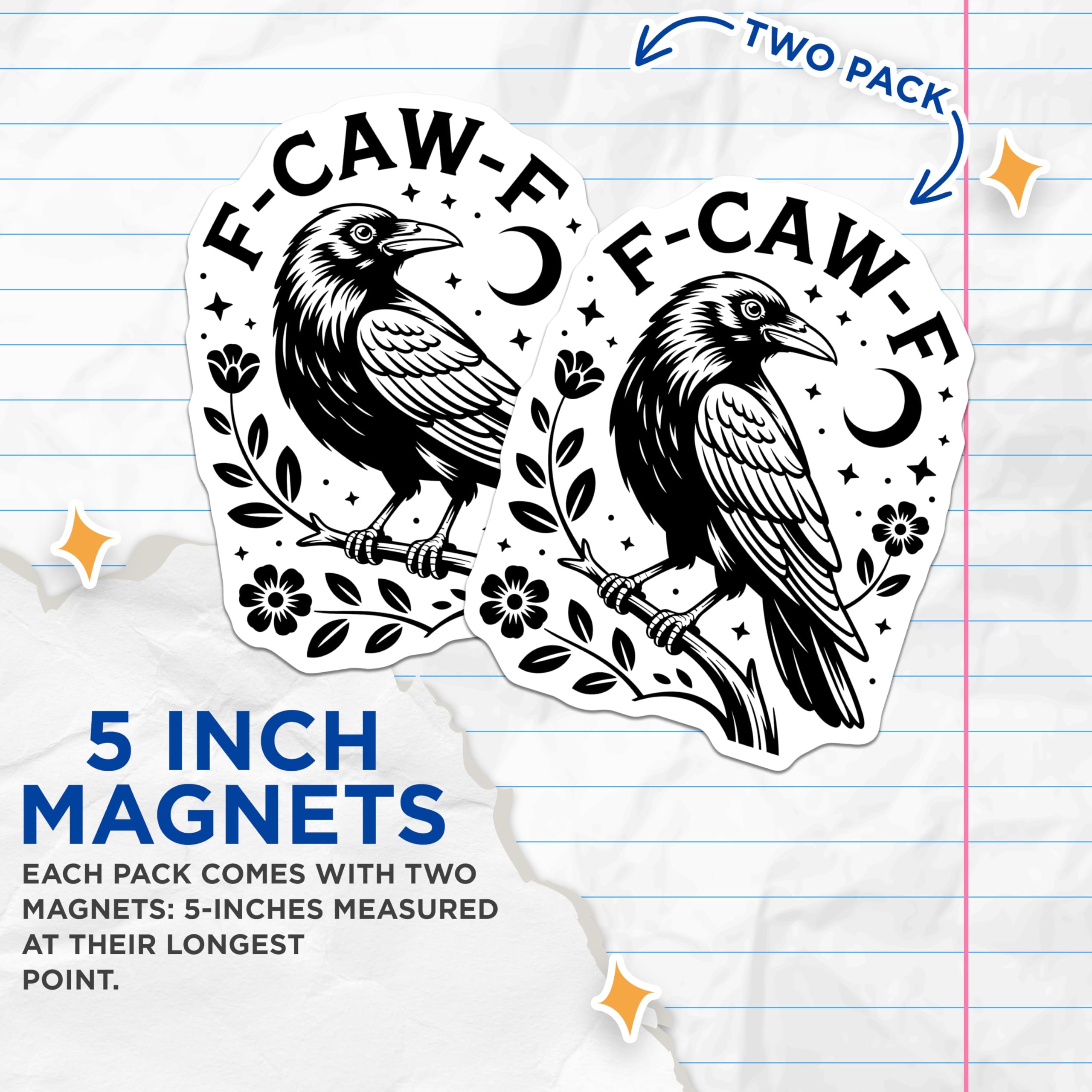 (2 Pack) Raven Magnets - E-CAW-F Design - Gothic Home Decor - Bird Fridge Magnets - 5" On Longest Side - Premium Magnet - for Cars, Refrigerators, Toolboxes, Lockers - Made in USA - MAG15926
