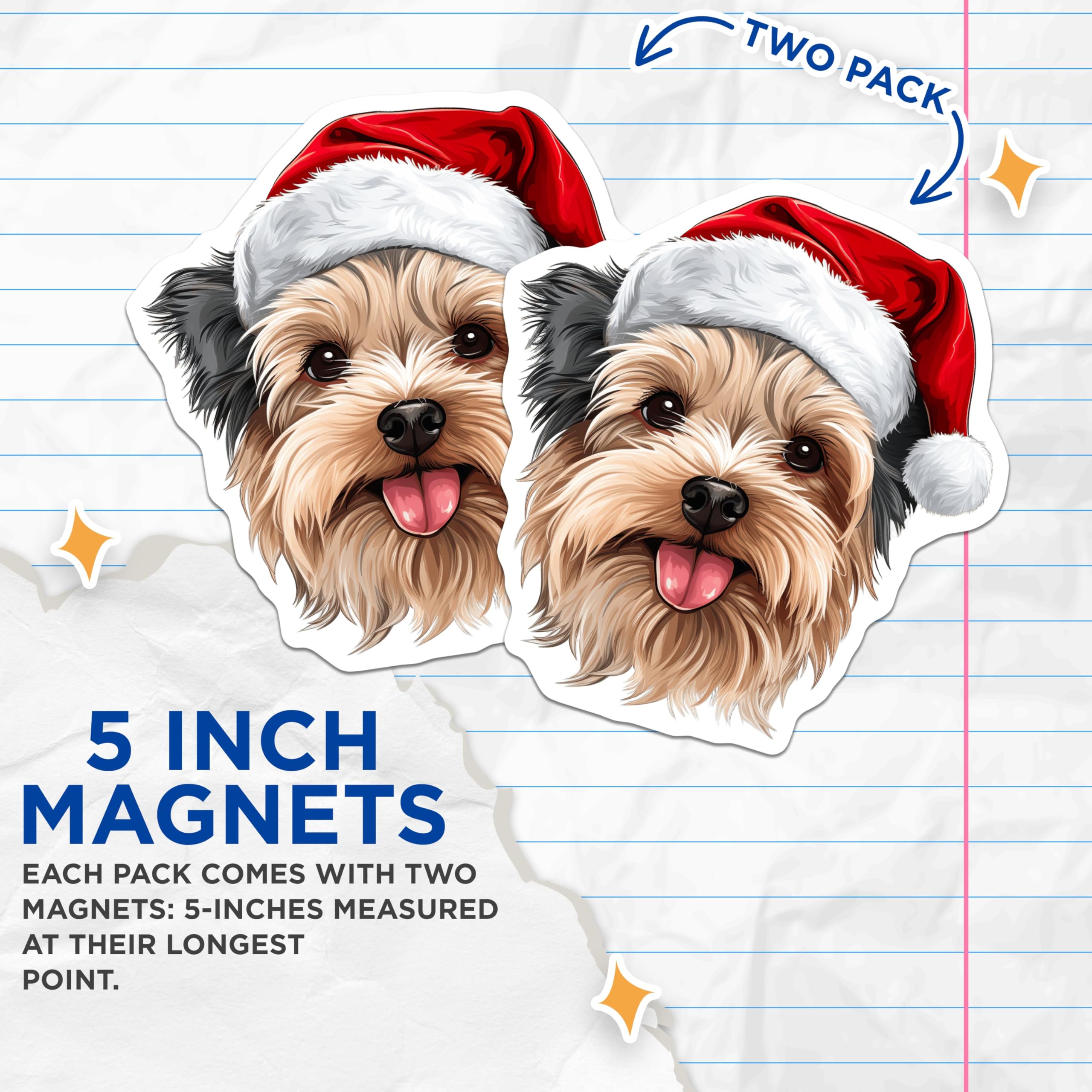 (2 Pack) Yorkshire Terrier Magnets - Festive Santa Hat Yorkie Dog - Christmas Holiday Pet Lover Decor - 5 Inches On Longest Side - Thick Durable Magnet - Made in USA - MAG23548