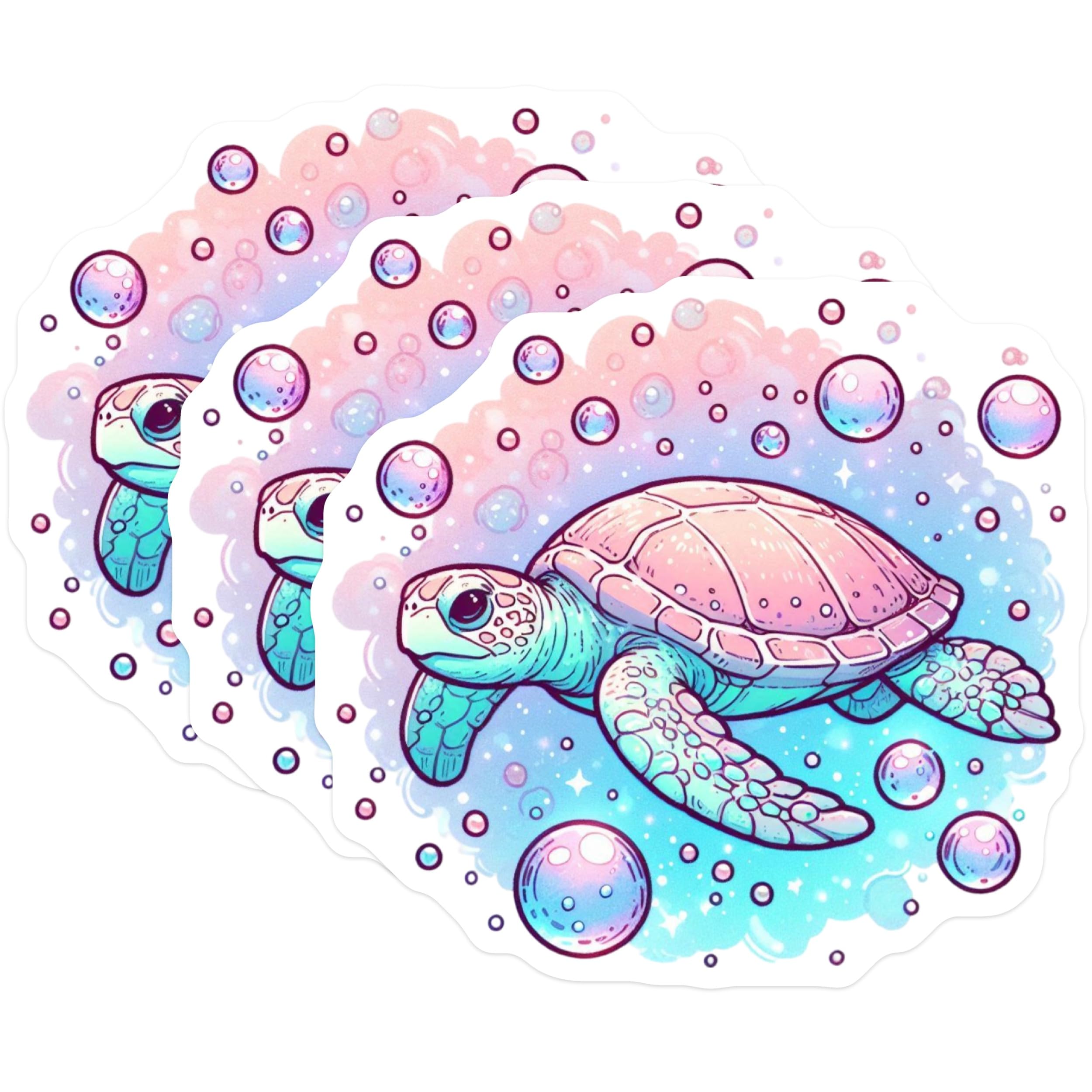 (3 Pack) Turtle Decals - Ocean Animal Stickers - Laptop Decals - 3 Inches On Longest Side - Easy Peel & Apply - Made in USA - 3MCS0097
