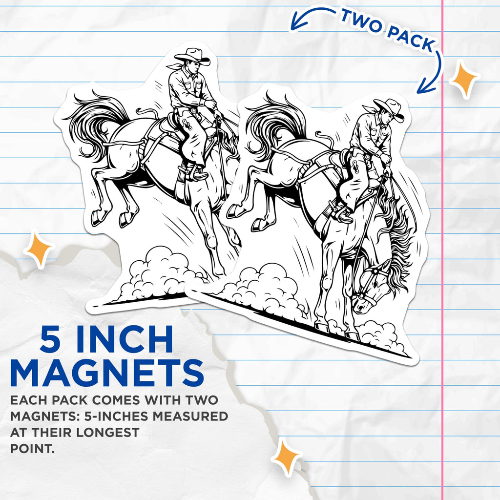(2 Pack) Rodeo Cowboy Magnets - Bucking Horse Decor - Western Style Fridge Magnets - 5" On Longest Side - Premium Magnet - for Cars, Refrigerators, Toolboxes, Lockers - Made in USA - MAG16942