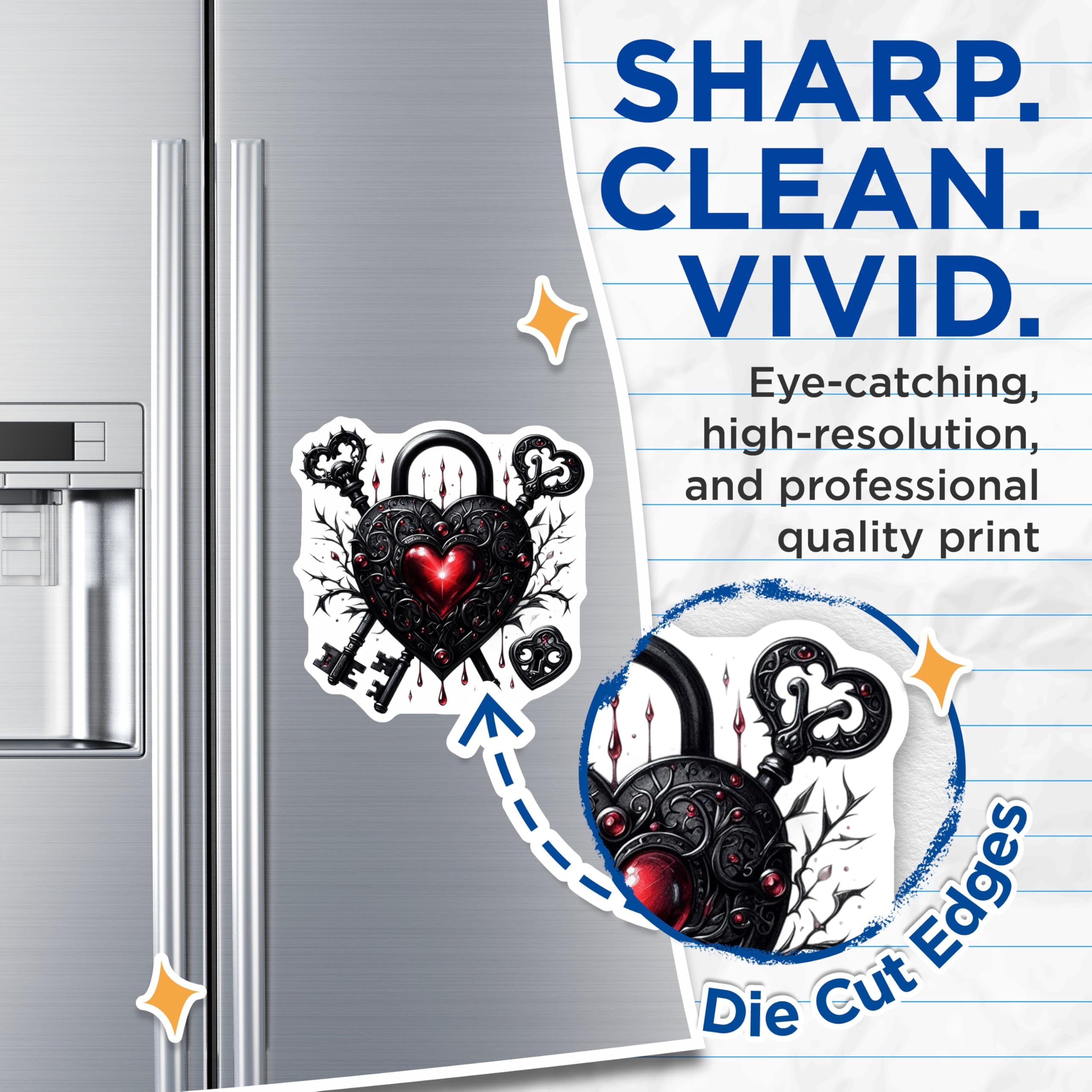 (2 Pack) Heart Lock Magnets - Gothic Decor - Spooky Home Magnets - 5" On Longest Side - Premium Magnet - for Cars, Refrigerators, Toolboxes, Lockers - Made in USA - MAG15700