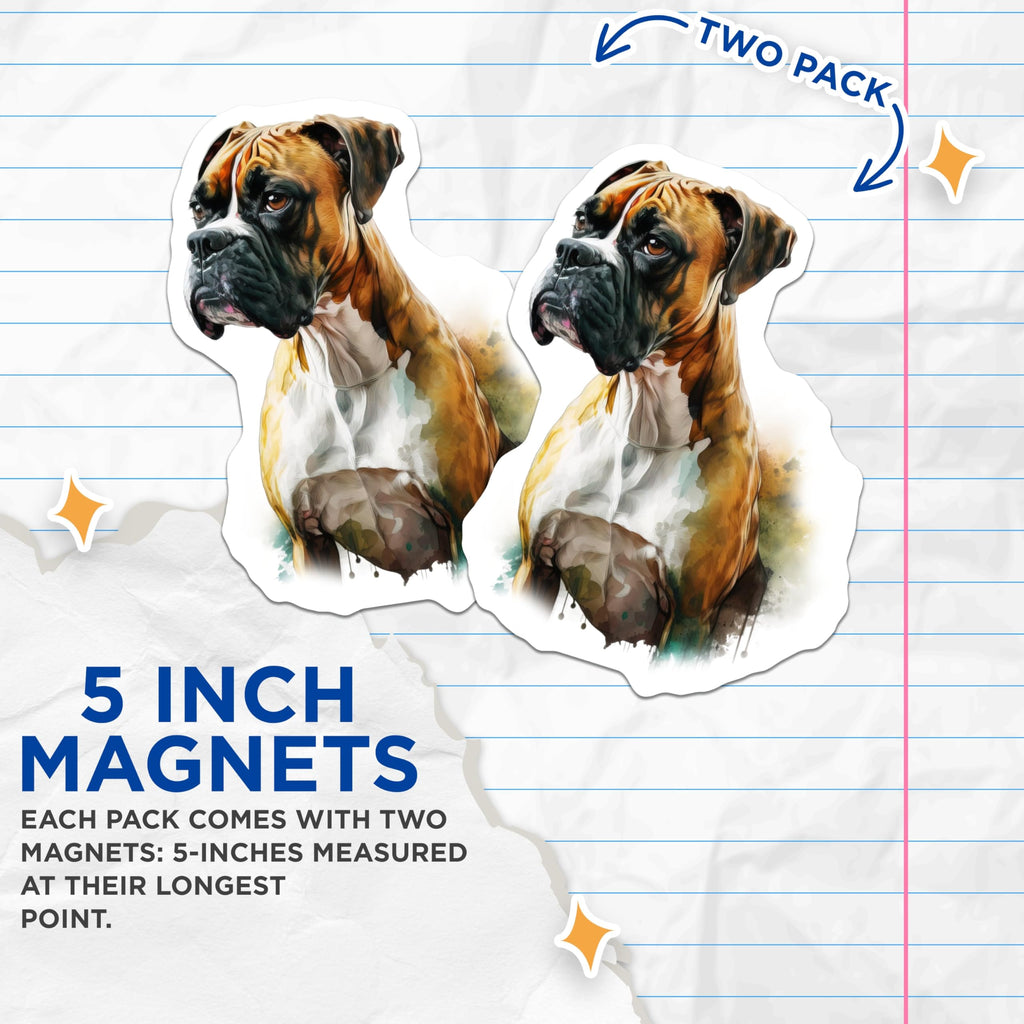 (2 Pack) Boxer Dog Magnets - Watercolor Dog Art - Dog Breed Lover Decor - 5 Inches On Longest Side - Thick Durable Magnet - Made in USA - MAG28525