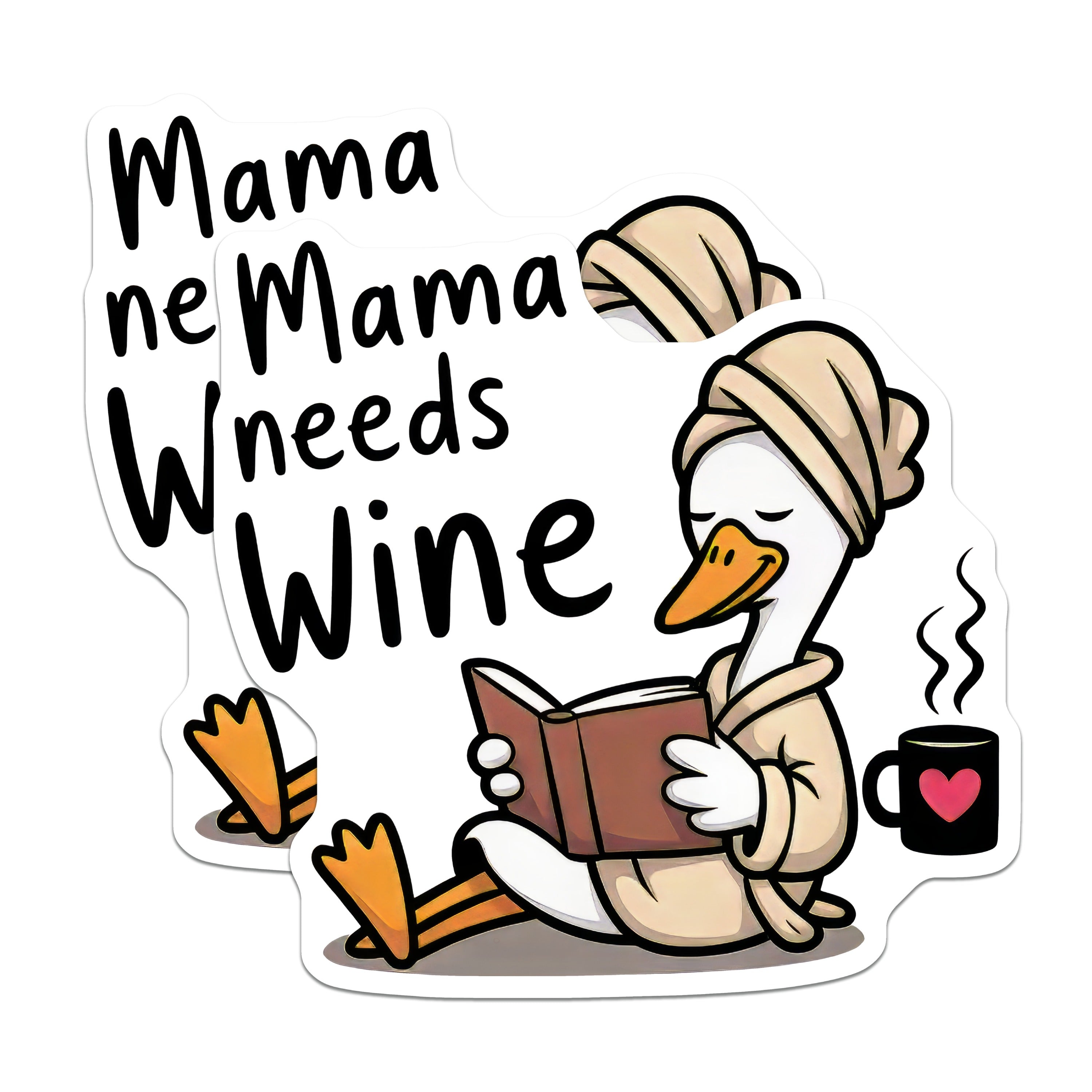 (2 Pack) Mama Needs Wine Magnets - Funny Mom Life Humor - Cozy Goose Reader - Refrigerator Decor - 5 Inches On Longest Side - Thick Durable Magnet - Made in USA - MAG38721