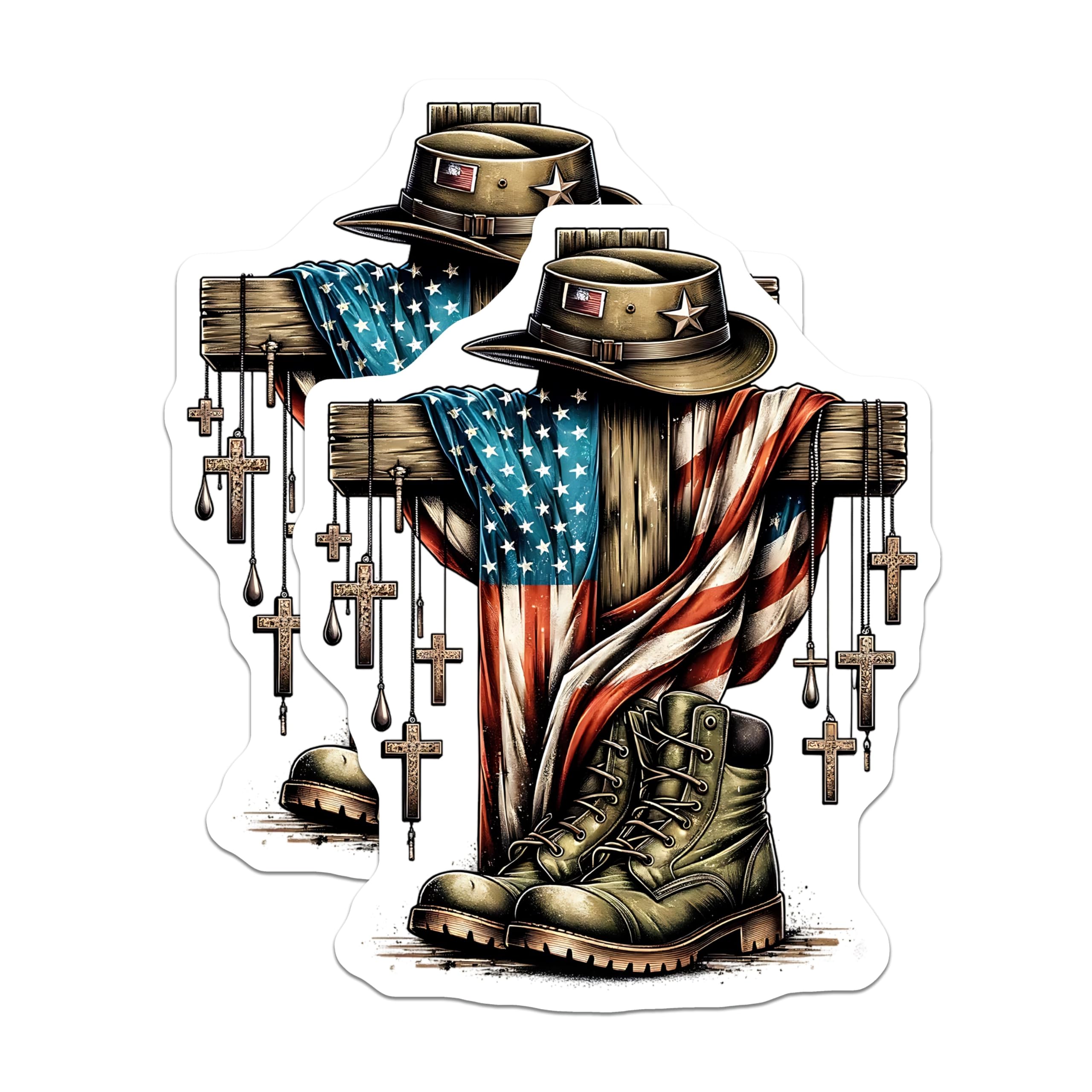 (2 Pack) Patriotic Military Magnets - American Flag Gear - Veteran Hat Boots Decor - 5" On Longest Side - Premium Magnet - for Cars, Refrigerators, Toolboxes, Lockers - Made in USA - MAG14593