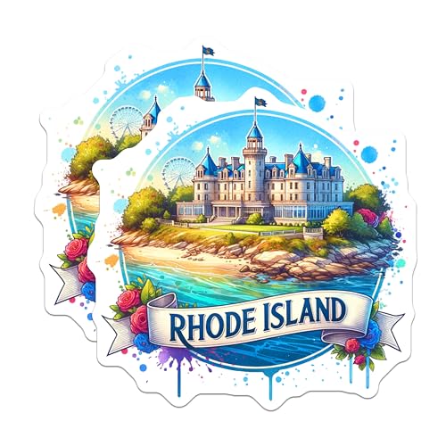 (2 Pack) Rhode Island Landmark Stickers - Vintage Travel Destination - State Pride Decal - 5" On Longest Side - Sticks to Smooth Flat Surfaces - Made in USA - BMCS6782