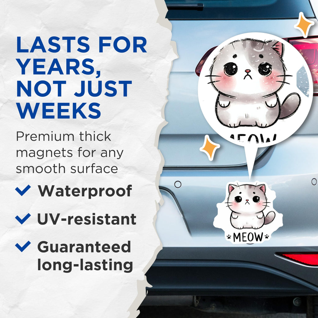 (2 Pack) Cat Magnets - Cute Kitten Decor - Fridge Refrigerator Magnets - 5" On Longest Side - Premium Magnet - for Cars, Refrigerators, Toolboxes, Lockers - Made in USA - MAG15306