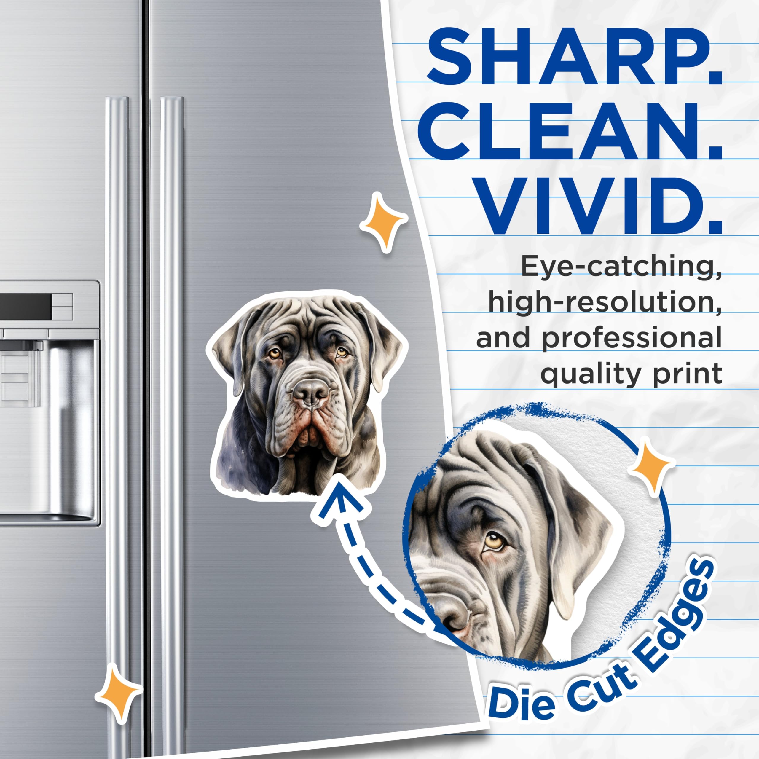 (2 Pack) Neapolitan Mastiff Magnets - Watercolor Dog Breed Art - Loyal Large Dog Lover Fridge Decor - 5 Inches On Longest Side - Thick Durable Magnet - Made in USA - MAG26748