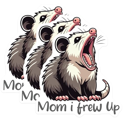 (3 Pack) Opossum Laptop Decals - Funny Animal Sticker - Mom I Threw Up - 3 Inches On Longest Side - Easy Peel & Apply - Made in USA - 3MCS4978