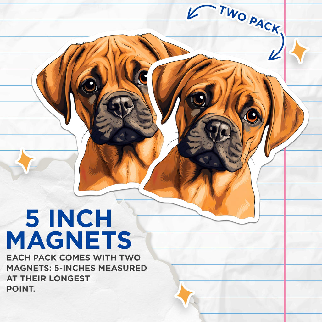 (2 Pack) Adorable Boxer Puppy Dog Magnets - Cute Pet Lover Kitchen Decor - Animal Parent Refrigerator Art - 5 Inches On Longest Side - Thick Durable Magnet - Made in USA - MAG25352