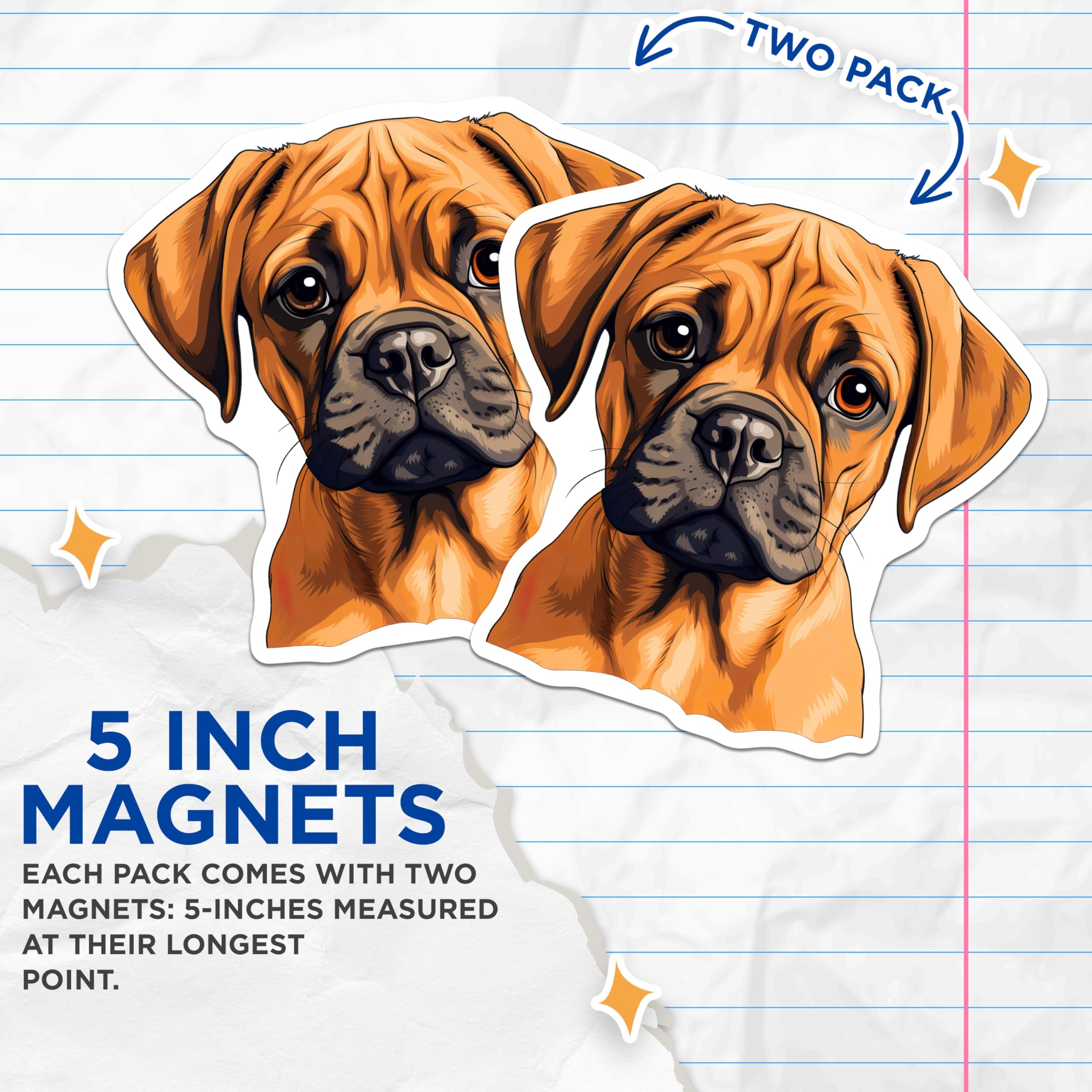 (2 Pack) Adorable Boxer Puppy Dog Magnets - Cute Pet Lover Kitchen Decor - Animal Parent Refrigerator Art - 5 Inches On Longest Side - Thick Durable Magnet - Made in USA - MAG25352