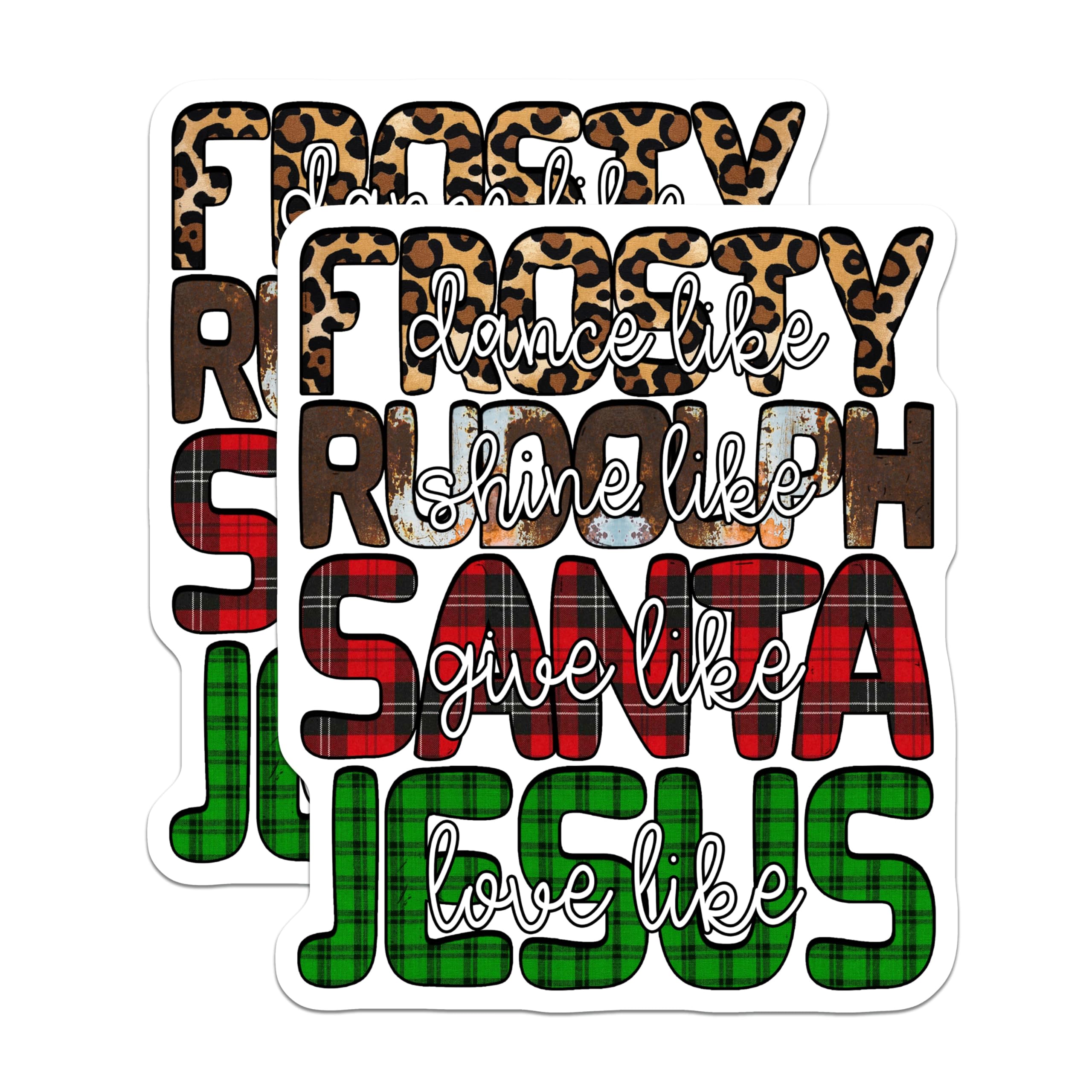 (2 Pack) Christian Christmas Magnets - Holiday Plaid Leopard Rudolph Santa Jesus - Refrigerator Locker Decor - 5 Inches On Longest Side - Thick Durable Magnet - Made in USA - MAG26360