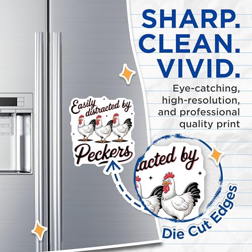 (2 Pack) Easily Distracted by Peckers Magnet - Farmhouse Kitchen Decor - Poultry Lover Gift - 5" On Longest Side - Sticks to Smooth Flat Surfaces - Made in USA - MAG9974