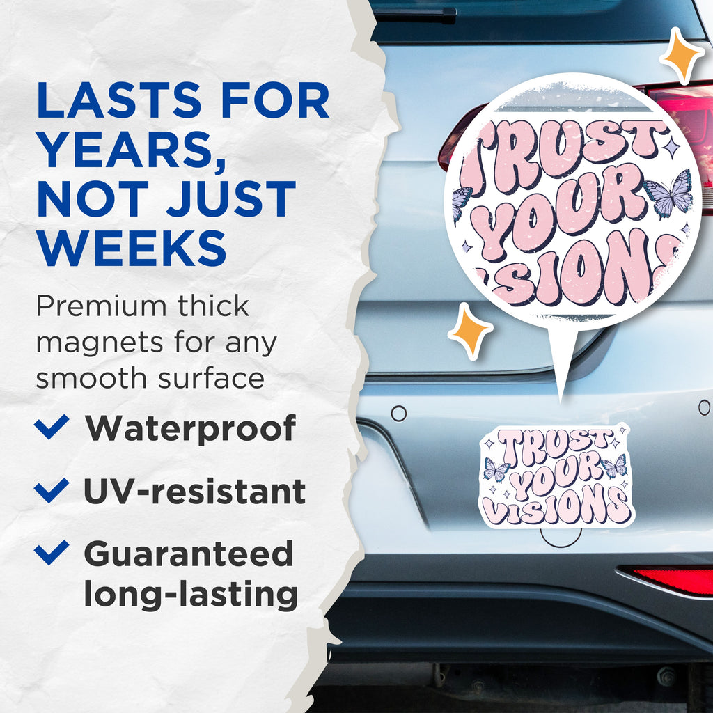 (2 Pack) Trust Your Visions Magnets - Retro Affirmation Decor - Y2K Butterfly Aesthetic Inspirational Quote Fridge - 5 Inches On Longest Side - Thick Durable Magnet - Made in USA - MAG39800