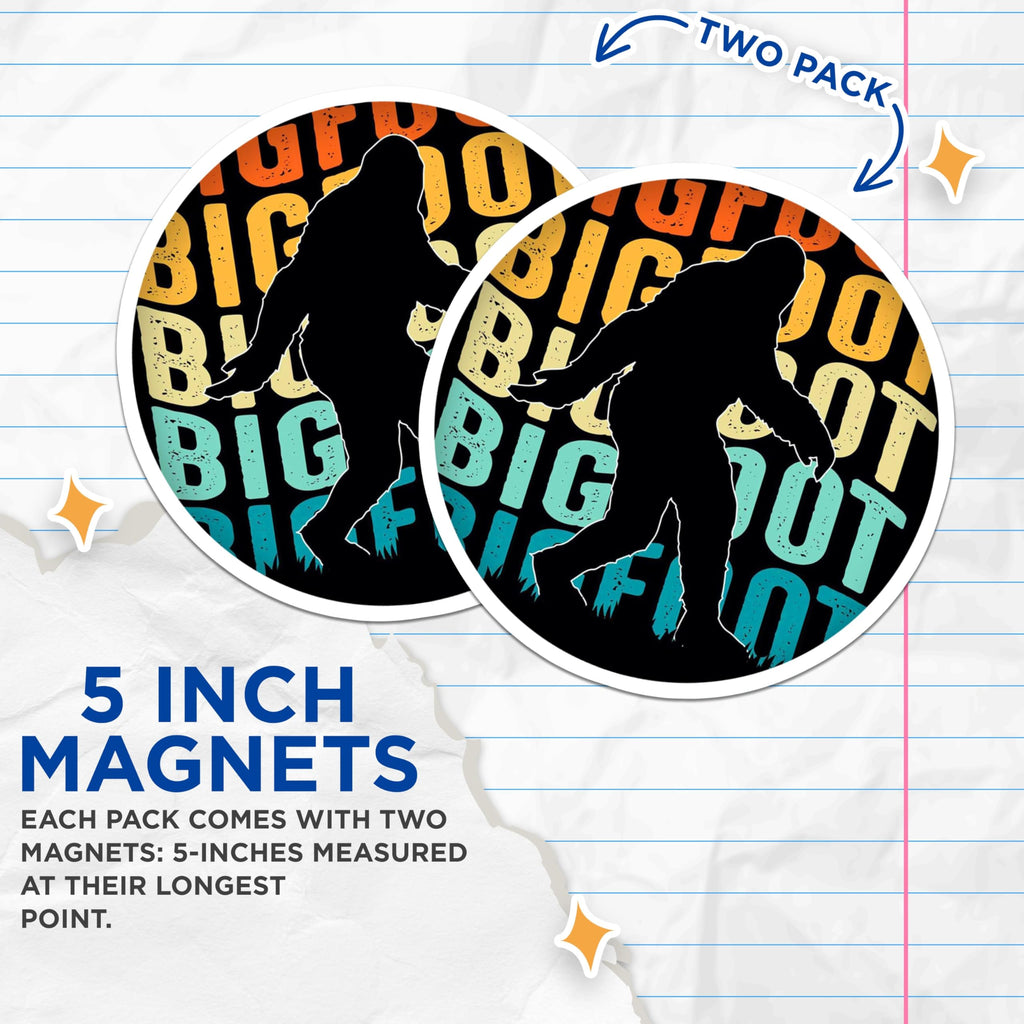 (2 Pack) Bigfoot Magnets - Sasquatch Cryptid Lover - Retro Outdoorsy Humor Magnet - 5 Inches On Longest Side - Thick Durable Magnet - Made in USA - MAG30173